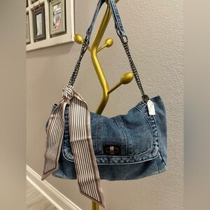 Denim Shoulder Bag with Chain Strap